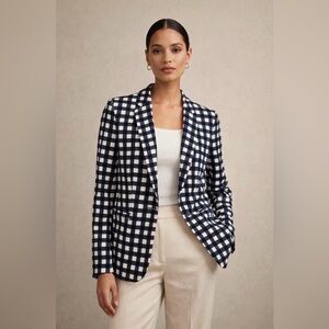 Banana Republic Blue, Black, and White Gingham Check Blazer